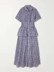 [Rosie Assoulin] Rosie Assoulin - Boogie Woogie Bugle Boy Checked Seersucker Maxi Shirt Dress - Blue - US4 US 4 Blue