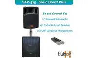 E-Lektron Sonic Boost Plus SAP 555 Bluetooth Vocal Bass Sound PA System UHF Mics and Pole