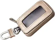 Keeping Universal Vehicle Smart Key Case Leather Car Key Holder Keychain Ring Case Bag for Men Women (Gold)