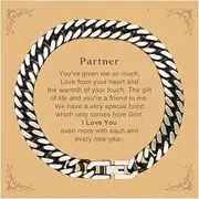 [Generic] Partner Gift. Best Thank You Gifts for Partner, I Love You Even More. Appreciation Gifts, Cuban Link Chain Bracelet with Message Card for Partner, Small, Silver Plated Zinc, Cubic Zirconia