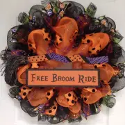 Free Broom Ride Deco Mesh Halloween Wreath