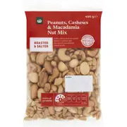Woolworths Roasted & Salted Peanuts Cashews & Macadamia Nut Mix 400g