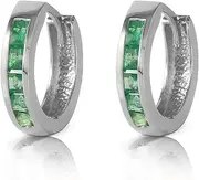 [Galaxy Gold GG] 14K White Gold Hoop Huggie Earrings with Natural Emeralds