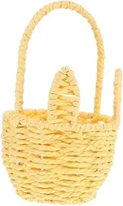 Cute Bunny Ear Handled Basket Handmade Woven Ropes Toy Container for Boys and Girls Easter Decor