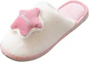 [Generic] Cotton Slippes For Women Fuzzy Faux Memory Flat Slide Slippers Comfy House Shoes Star Moon Decoration Robe And Slippers Set Women Personalized