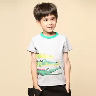 Azio kids美國派 男童 衣 三隻鱷魚印花圓領配色短袖T恤(灰)