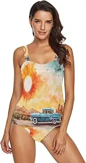 [Joisal] Cute Cats Pink Womens Swimsuits Tankini with Triangle Briefs Womens Swimsuits Tummy Control Tankini