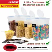 4X Pantry Storage Containers Cereal Food Airtight Free Spoons Label & Pen Large
