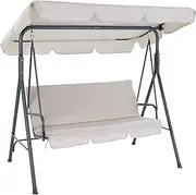 Gardeon Outdoor Swing Chair 3 Seater Beige Garden Bench Hanging Seat, Patio Baconly Furniture Chairs, with Adjustable Canopy Cushions Stand Water Resistant 200kg Capacity