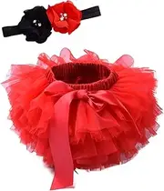 [Tutu.kk] Baby Girls Tutu Bloomers Diaper Cover Cotton Tulle Bloomers and Headband Set 6M-3T
