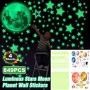 849x Wall Stickers Luminous Stars Moon Planet Glow In The Dark Nursery Kids Room