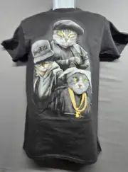 Cat Rapper Trio Hug Life Black Cotton T Shirt By DOM Size Small