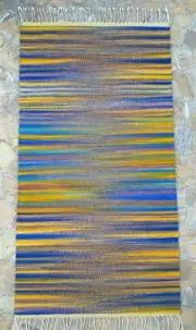 Zapotec Rug, 31"x59" Blue Yellow Gradient Tapestry, Hand Woven Wool Textile