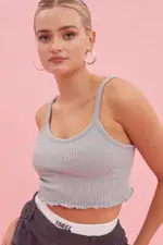 Grey Crop Singlet Top Round neck - Size S, Women's Singlet