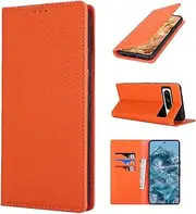 for Google Pixel 8 Pro Case Litchi Genuine Leather Wallet for Google Pixel8 Pro SunYoo Coque étui Pour Homme Femmes RFID Blocking Magnetic Flip Cover with Wrist Strap for Pixel 8Pro Orange