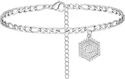 [HUASAI] Silver Initial Anklet for Women Letter Ankle Bracelets Cuban Link Anklet Summer Beach Anklet Bracelet for Teen Girls