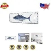 Hand-Painted Blue and White Abstract Tuna Fish Canvas Art for Modern Decor