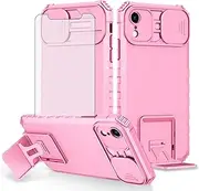Asuwish Phone Case for iPhone XR 6.1 with Screen Protector and Slide Camera Cover Kickstand Stand Protective Cell Accessories iPhoneXR iPhone10R i Phonex 10XR 10R RX CR iPhoneXRcases Women Men Pink