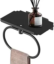 Towel Rings for Bathroom Wall, Shower Accessories Holder, Adhesive Towel Rack Wall Mounted Storage No Drilling Ring Hanger with Shelf for Bathroom, Kitchen