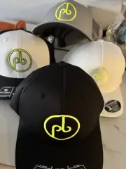 NWT PB Play Better golf baseball White Trucker FlexFit 110 Neon Yellow Black