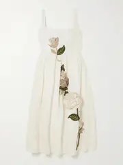[Agua by Agua Bendita] Agua by Agua Bendita - Miramar Gardenia Appliquéd Linen Midi Dress - White - x small x small White