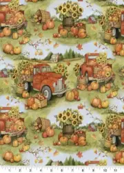 HALLOWEEN FALL HARVEST PUMPKIN PATCH RED TRUCK KITCHEN 42X14 TABLE RUNNER