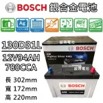 【BOSCH 博世】130D31L 容量94AH 銀合金汽車電瓶 AMS充電制御車電池