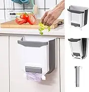 WDPUCHU Hanging Kitchen Trash Can, Foldable Waste Bin for Kitchen, Collapsible Hang Small Plastic Garbage Can 2.4 Gallon for Cabinet/Car/Bedroom/Bathroom (White)