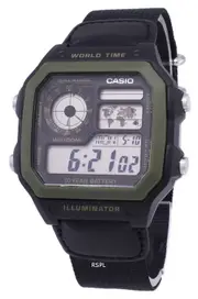 Casio Illuminator Digital Alarm Backlight World Time AE-1200WHB-1BVDF Mens Watch