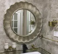 在飛比找松果購物優惠-鏡子 圓鏡 裝飾鏡 65*65CM 歐式古典浴室鏡子壁掛衛浴