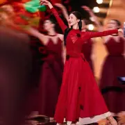 古典舞表演服 舞蹈大擺裙 表演服 年會舞服 紅色開場舞大擺裙 飄逸表演套裝  表演服