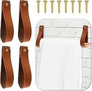Abeillo 4 Pcs Leather Wall Hooks, Medium Leather Strap Hanger Towel Hook, Shelf Hanging Holder for Bathroom Kitchen Bedroom Nordic Boho Decor (Brown)