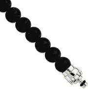 [JewelryWeb] 925 Sterling Silver Reflections 10mm Matte Black Simulated Onyx Beaded Bracelet Link-Bracelet for Women
