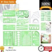Geometric Stencils Drawing Templates Set with Ruler - 15 Pieces in Carrying Case