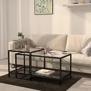 Coffee Tables Set of 2, Glass Coffee Table for Living Room Modern Accent Side Table, Glass Top Metal Frame Tea Table, Black