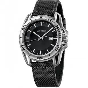 Calvin Klein CK K5Y31TB1手錶 紳士運動款 日期 黑面 銀框 黑帆布皮帶 男錶【錶飾精品】