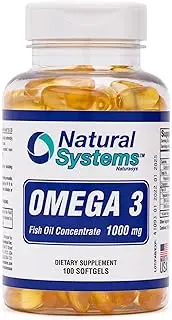 Omega 3 1000mg Fish Oil 100 Concentrated Softgels by Natural Systems | Omega 3 Fish Oil Supplements for Daily Diet | Omega Supplements for Cardiovascular, Brain and Joints Support *