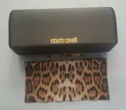 ROBERTO CAVALLI BROWN CLAMSHELL HARD SUNGLASS CASE WITH CLEANING CLOTH