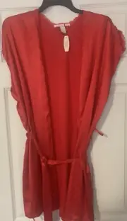 Victoria’s Secret Set Red Satin Lace Embroidery Nightie Medium & Robe NWT