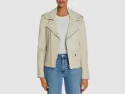 $1124 Rebecca Minkoff Womens Ivory Pearl Andrea Leather Moto Jacket Coat Size XS