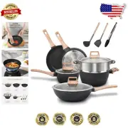 Versatile 12-Piece Granite Non-Stick Cookware Set - Easy to Clean and Maintain