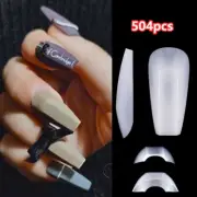 504pcs Medium Geometric Shape Acrylics Fake Nail art Tips 12 Size Clear Natural