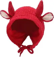 [RYZGOJV] Kids Winter Hat Knitted Hat, Unisex Kids Toddler Children Hat with Neck Straw Cute Warm Keep Cap Kids Gift Cow-Red, Multicolor, One Size