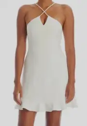 $175 Aidan by Aidan Mattox Women's Ivory Crisscross Halter Mini Dress Size 14