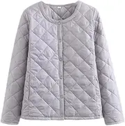 [Generic] Women's Collarless Lightweight Cotton Warm Coat Button Slim Jackets