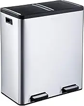 Step N' Sort The 18.5 Gallon Extra Large Capacity, Soft-Step, Dual Trash and Recycling Bin with Removable Inner Bins, Silver