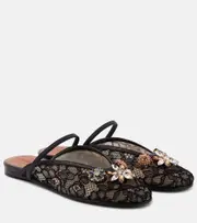 [Zimmermann] Zimmermann Pixie embellished leather-trimmed mules AU 9 black