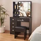 Makeup Vanity Set Sliding Mirror LED Light Dressing Table Dresser Desk Drawers