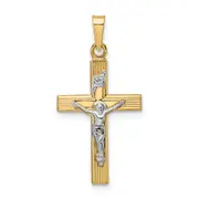14k Two-tone Gold Polished Solid INRI Crucifix Pendant