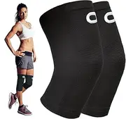 Knee Brace Compression Sleeve (1 Pair) - Best Knee Support Braces Meniscus Tear, Arthritis, Joint Pain Relief, Injury Recovery, ACL, MCL, Running, Workout, Basketball, Sports, Men Women